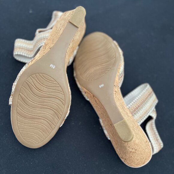 Coach and Four Wedge Heels, Size 8M, Multi-Colored Stretch, 3.5 inch Cork Heel - Picture 8 of 10